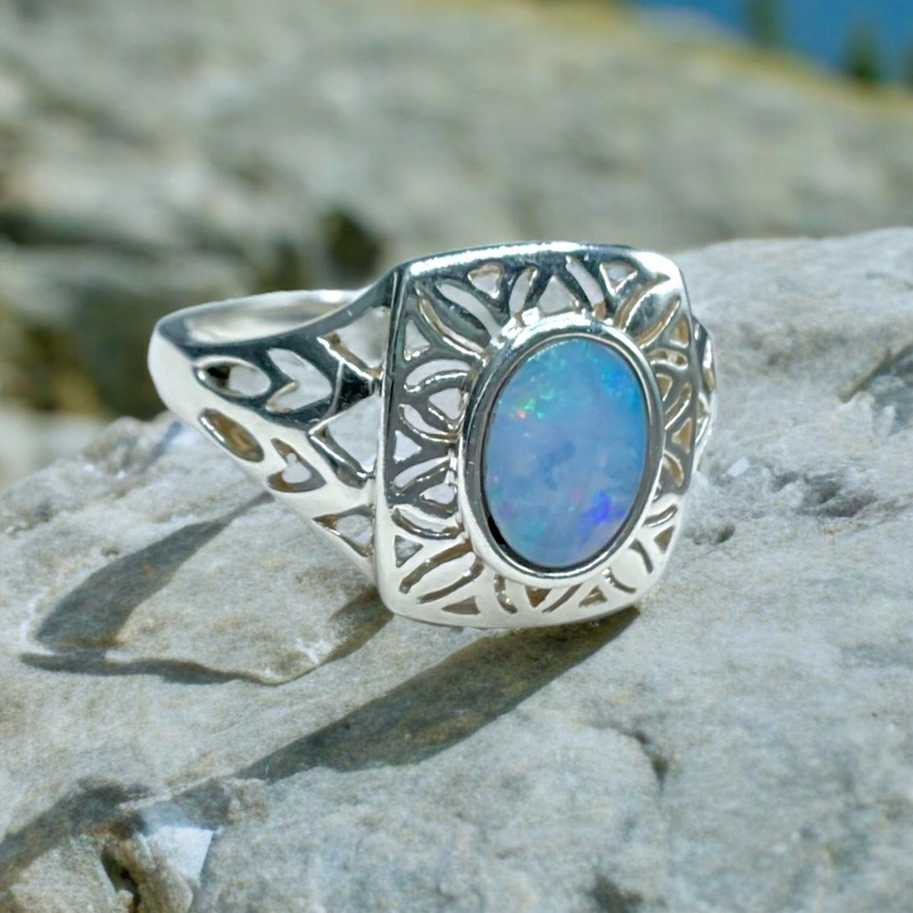 🌺Vintage Sterling & Genuine Opal Ring - Picture 9 of 11